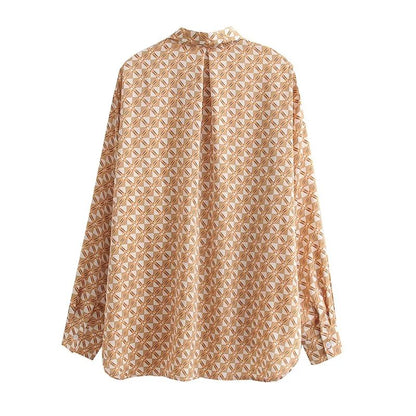 Camisa de manga larga con estampado de colores franceses para mujer, informal