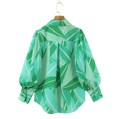 Chemise à col boutonné simple pour femme, automne-hiver, à imprimé floral