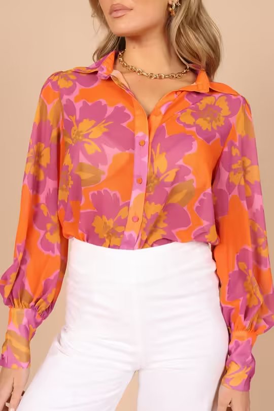 Chemise à col boutonné simple imprimé floral pour femme, automne-hiver