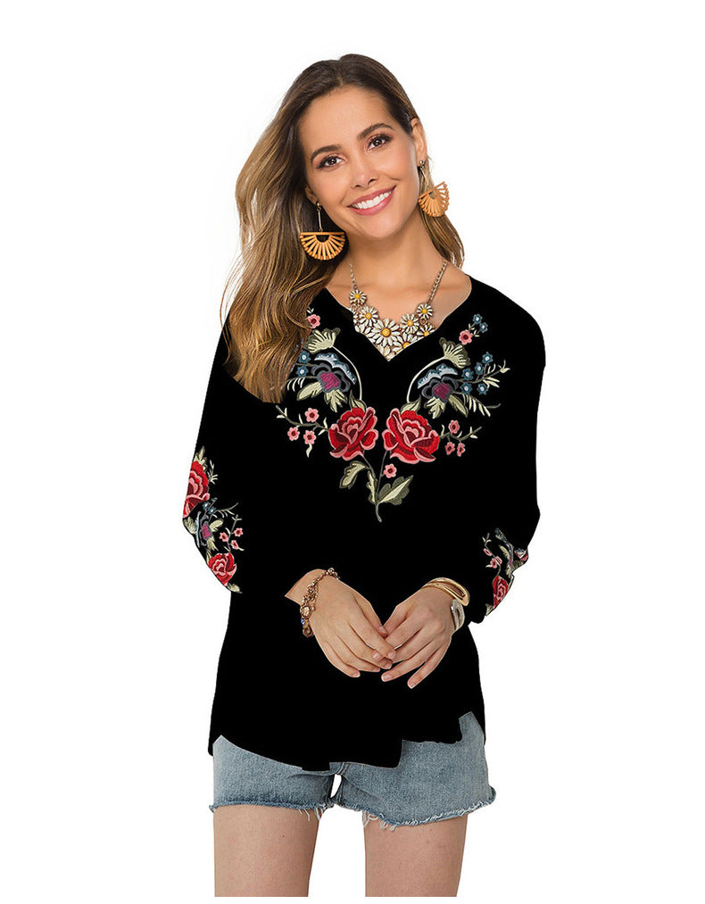 Chemise ample pour femme, collection automne, chemise brodée