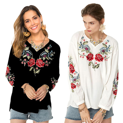 Chemise ample pour femme, collection automne, chemise brodée