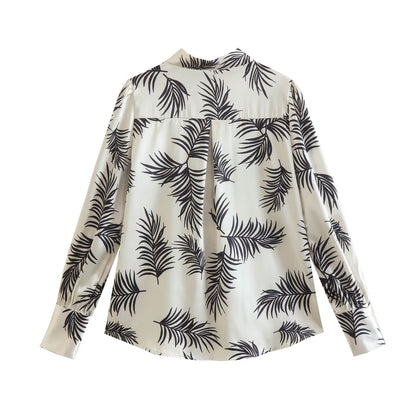 Camisa holgada de manga larga con estampado tropical