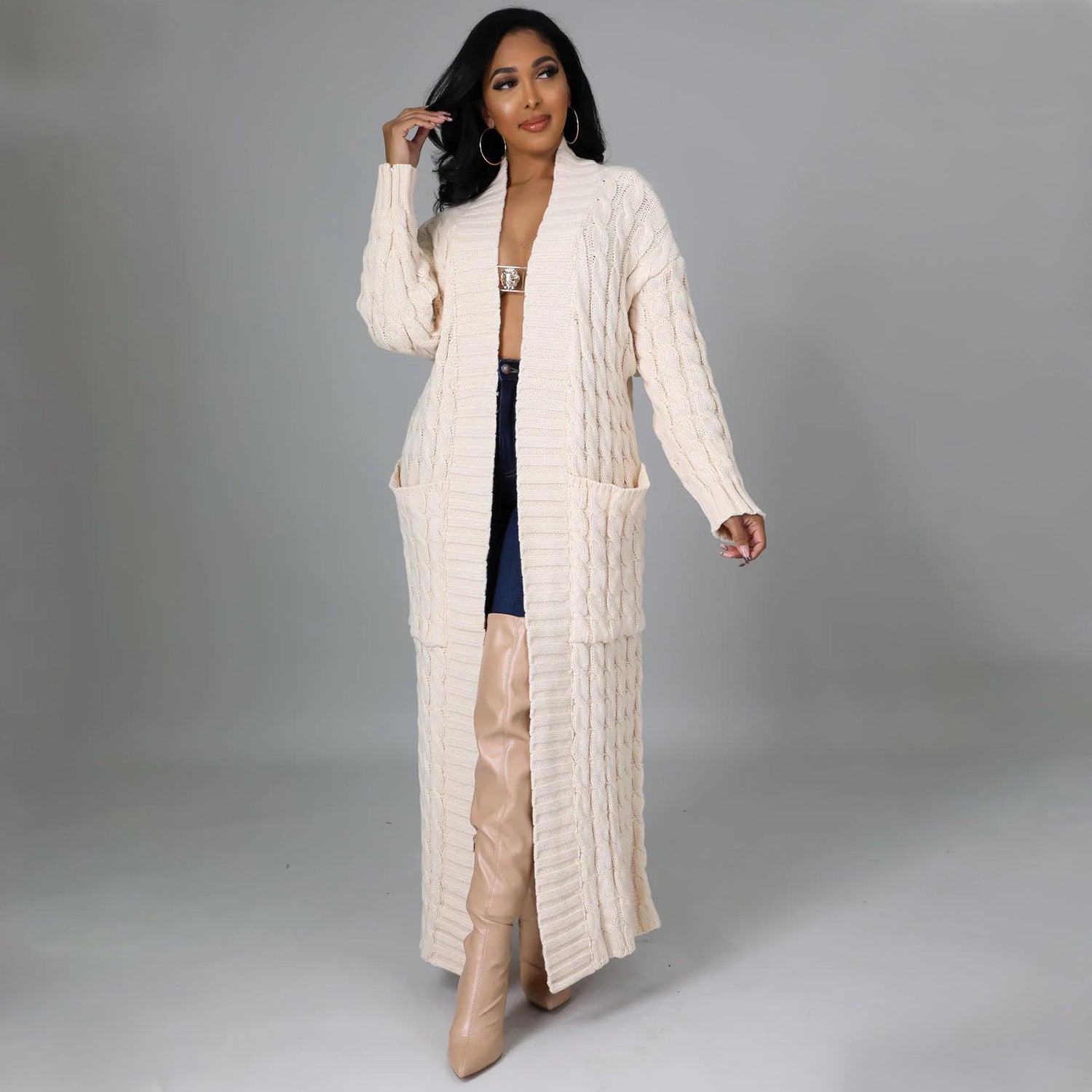 Vêtements d'automne et d'hiver pour femmes, pull long sexy et décontracté à manches longues