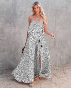 Women Summer Strapeless Vacation New National Flounced Floral Dress Bohemian Suspender Dress CC