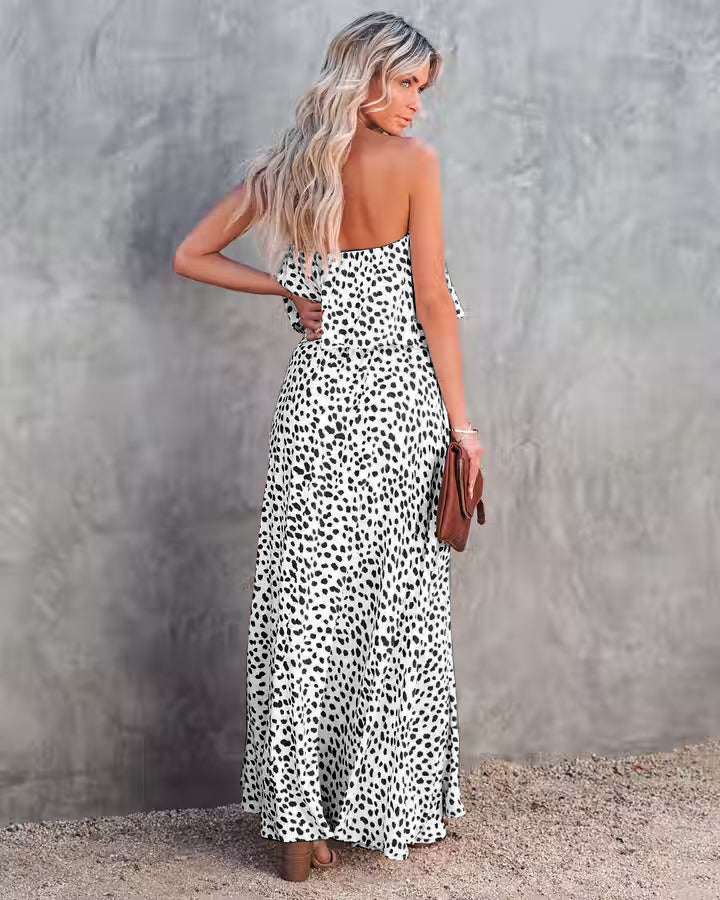 Women Summer Strapeless Vacation New National Flounced Floral Dress Bohemian Suspender Dress CC