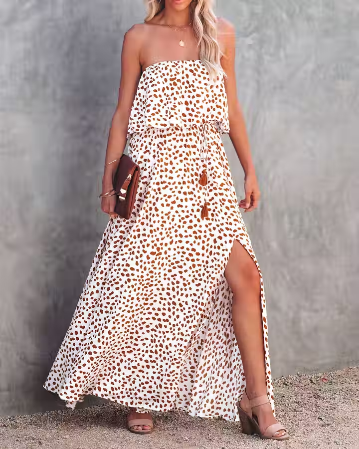 Women Summer Strapeless Vacation New National Flounced Floral Dress Bohemian Suspender Dress CC