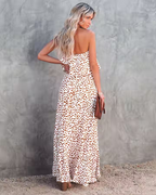 Women Summer Strapeless Vacation New National Flounced Floral Dress Bohemian Suspender Dress CC