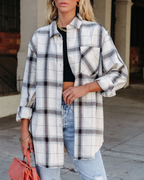 Women Summer Vacation New Large Plaid Long Sleeve Burr Shirt CC