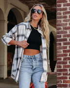 Women Summer Vacation New Large Plaid Long Sleeve Burr Shirt CC