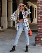 Women Summer Vacation New Large Plaid Long Sleeve Burr Shirt CC