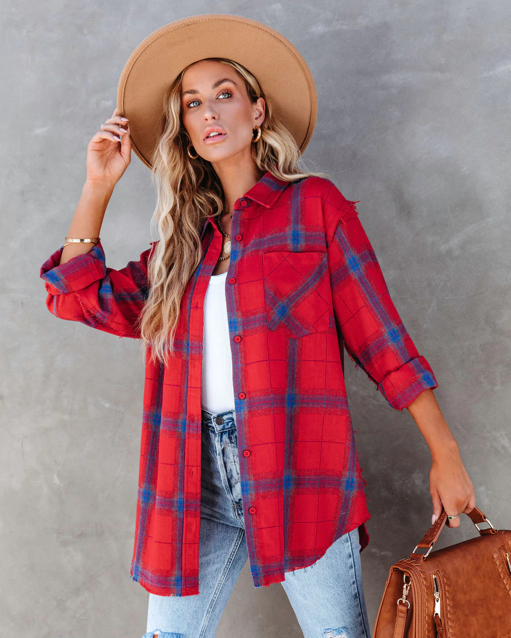Women Summer Vacation New Large Plaid Long Sleeve Burr Shirt CC