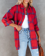 Women Summer Vacation New Large Plaid Long Sleeve Burr Shirt CC