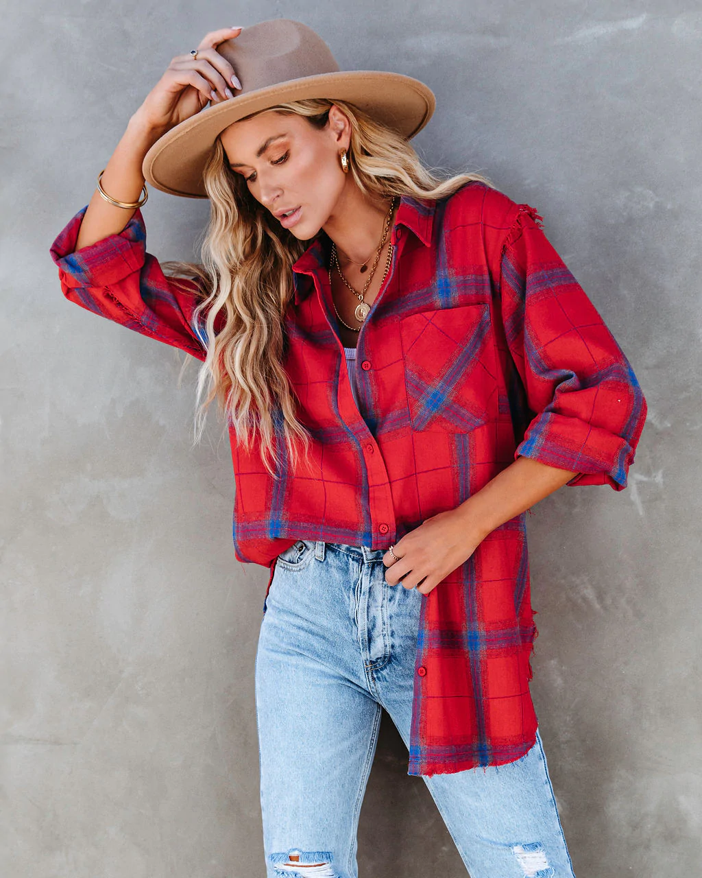 Women Summer Vacation New Large Plaid Long Sleeve Burr Shirt CC