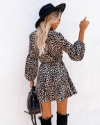Women Summer Holiday Plaid Printed Lantern Sleeve Ruffled Hem Long Sleeve Dress CC