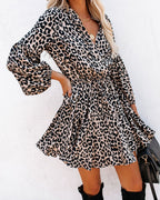 Women Summer Holiday Plaid Printed Lantern Sleeve Ruffled Hem Long Sleeve Dress CC