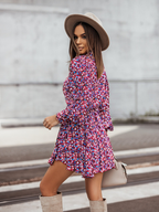 Women Summer Vacation New Printed Irregular Asymmetric Long Sleeve Dress CC