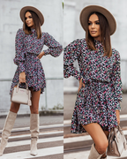 Women Summer Vacation New Printed Irregular Asymmetric Long Sleeve Dress CC