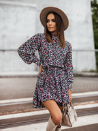 Women Summer Vacation New Printed Irregular Asymmetric Long Sleeve Dress CC