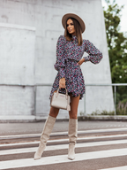 Women Summer Vacation New Printed Irregular Asymmetric Long Sleeve Dress CC