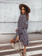 Women Summer Vacation New Printed Irregular Asymmetric Long Sleeve Dress CC