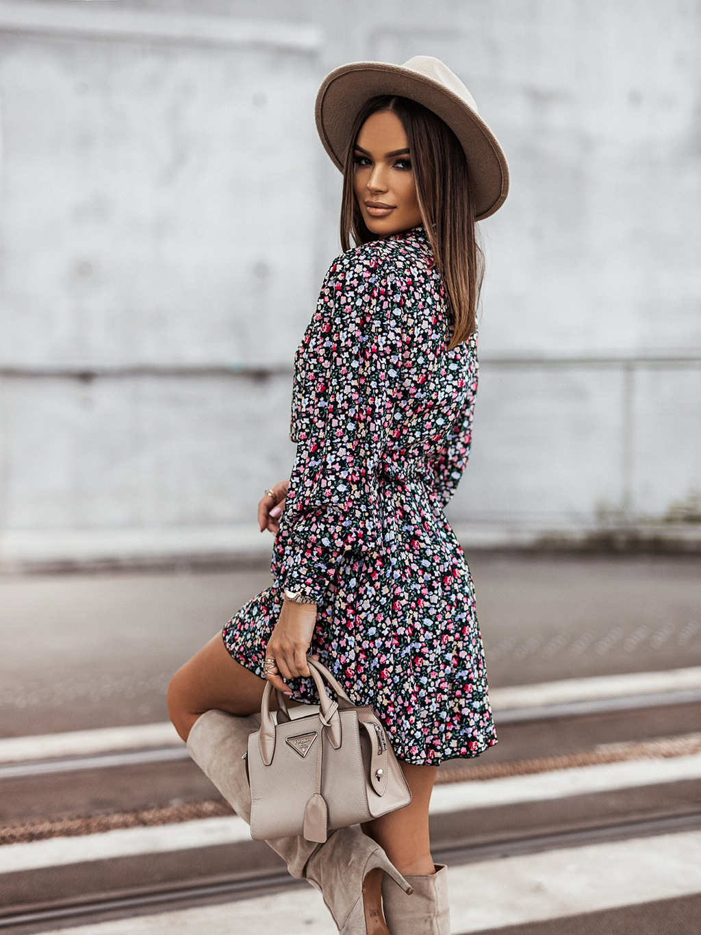 Women Summer Vacation New Printed Irregular Asymmetric Long Sleeve Dress CC