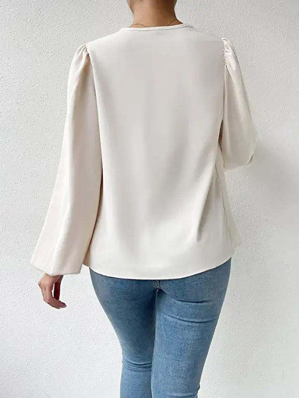 T-shirt à manches longues ample et drapé, col en V, vêtements pour femmes