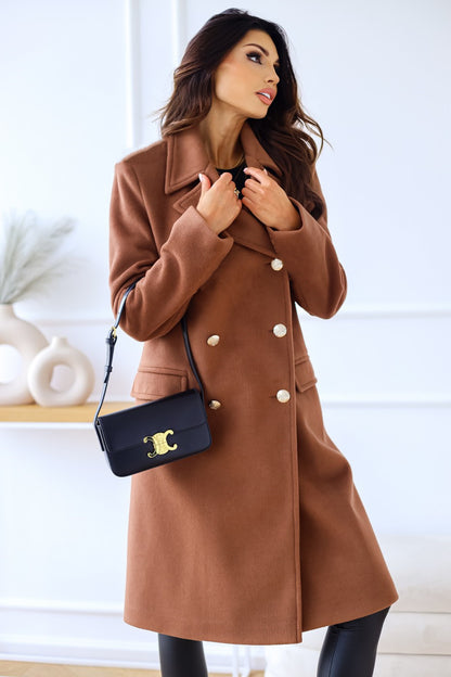 Abrigo de lana cruzado con cuello y manga larga para mujer, otoño e invierno, sencillo