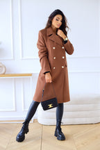 Manteau en laine à col croisé et manches longues, style automne-hiver, pour femme
