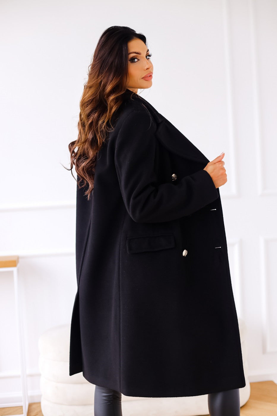 Manteau en laine à col croisé et manches longues, style automne-hiver, pour femme