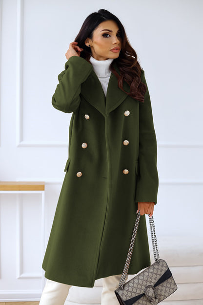 Abrigo de lana cruzado con cuello y manga larga para mujer, otoño e invierno, sencillo