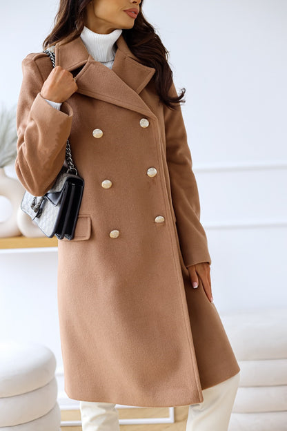 Abrigo de lana cruzado con cuello y manga larga para mujer, otoño e invierno, sencillo