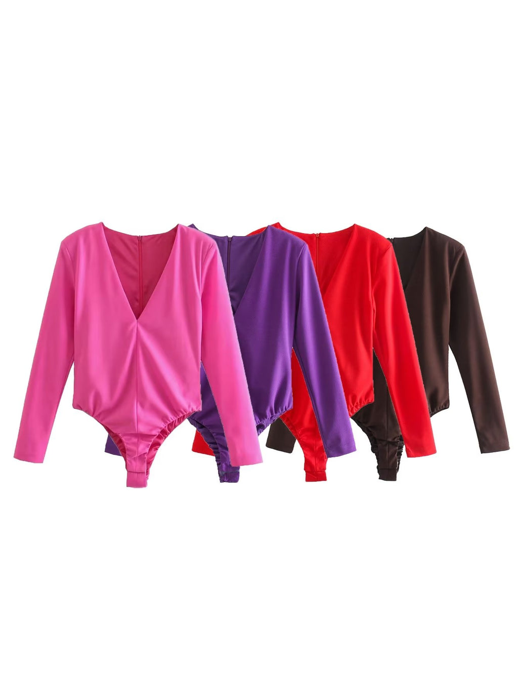 Body interior ajustado con hombros acolchados y escote en V profundo de cuatro colores para mujer