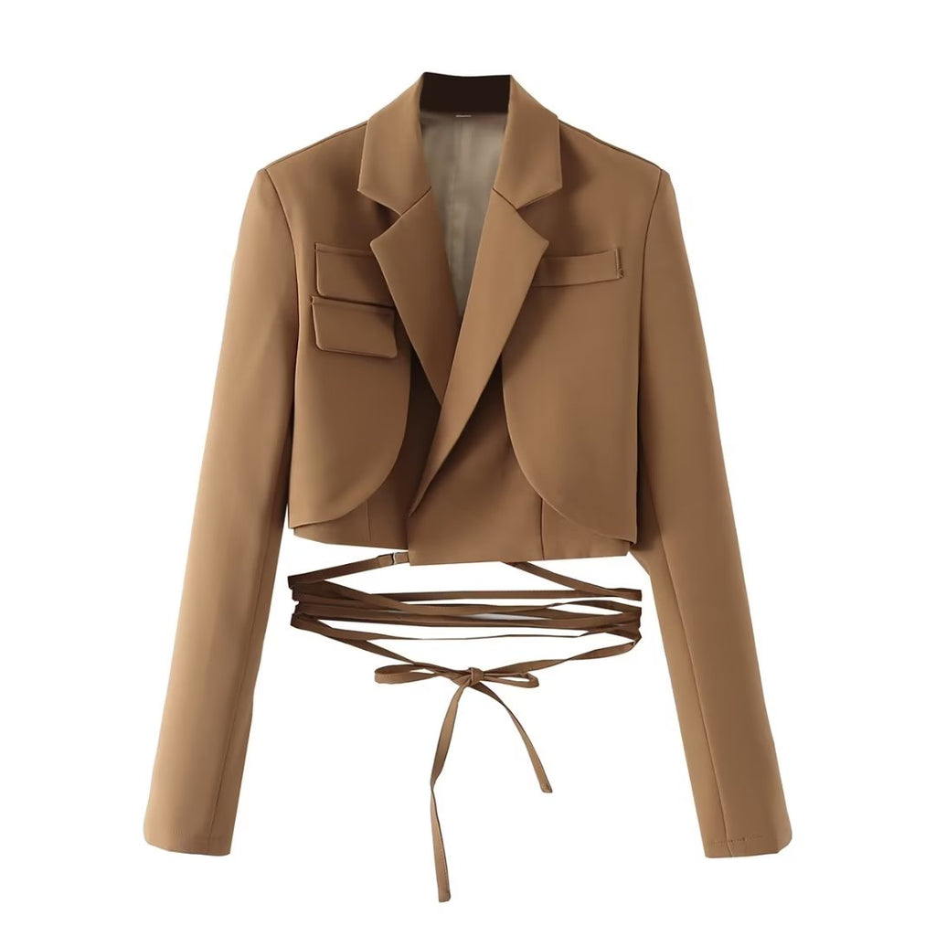 Blazer de encaje de otoño para trabajo, corto, manga larga, pequeño