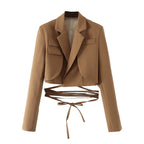 Blazer de encaje de otoño para trabajo, corto, manga larga, pequeño