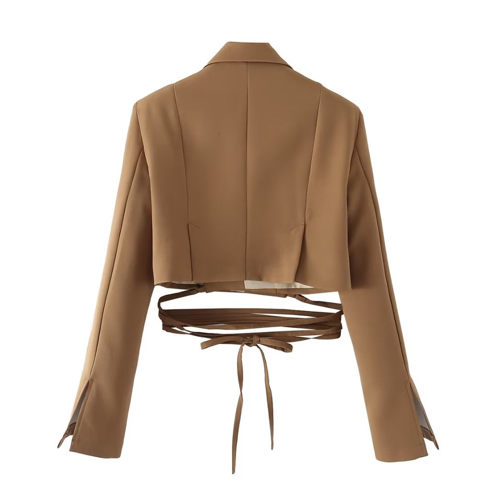 Blazer de encaje de otoño para trabajo, corto, manga larga, pequeño