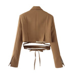 Blazer de encaje de otoño para trabajo, corto, manga larga, pequeño