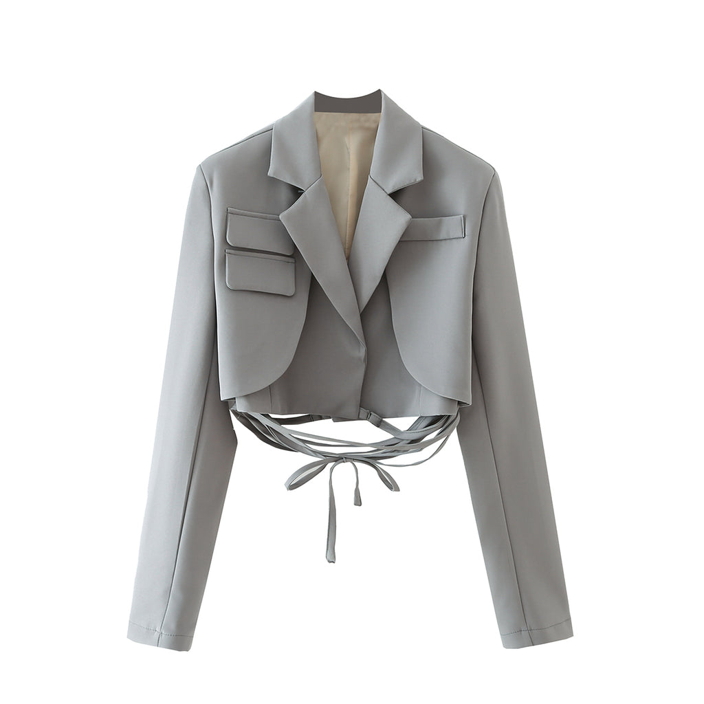 Blazer de encaje de otoño para trabajo, corto, manga larga, pequeño
