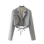 Blazer de encaje de otoño para trabajo, corto, manga larga, pequeño