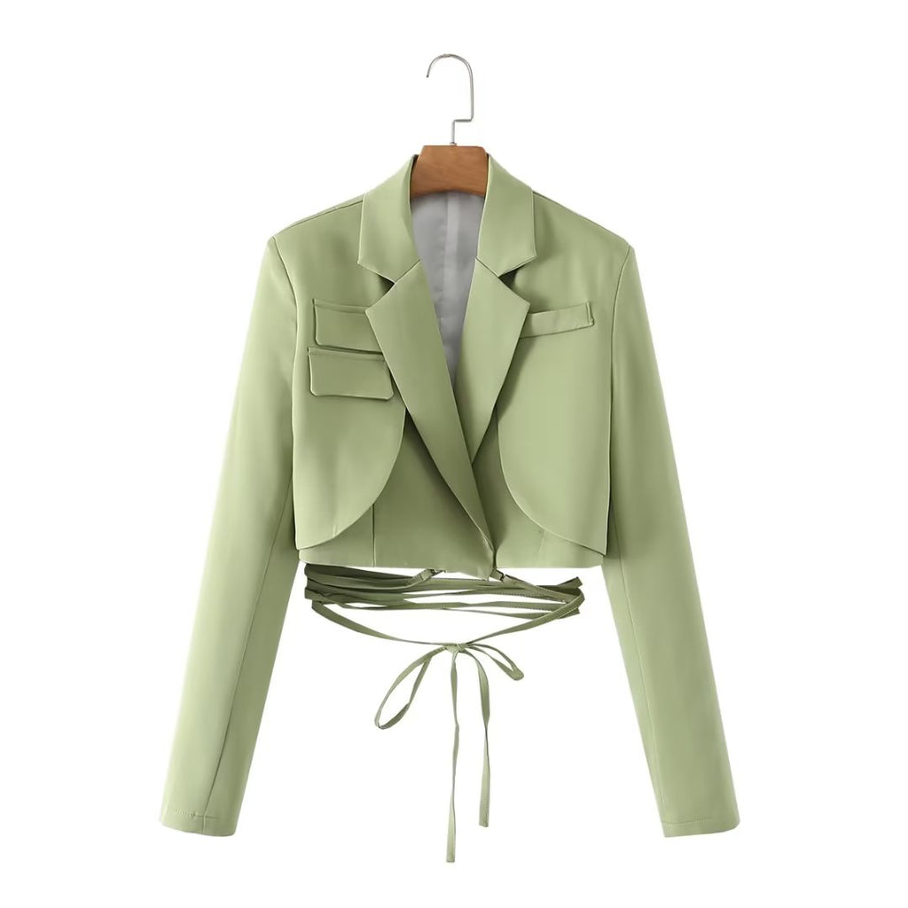 Blazer de encaje de otoño para trabajo, corto, manga larga, pequeño
