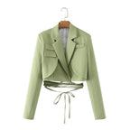 Blazer de encaje de otoño para trabajo, corto, manga larga, pequeño