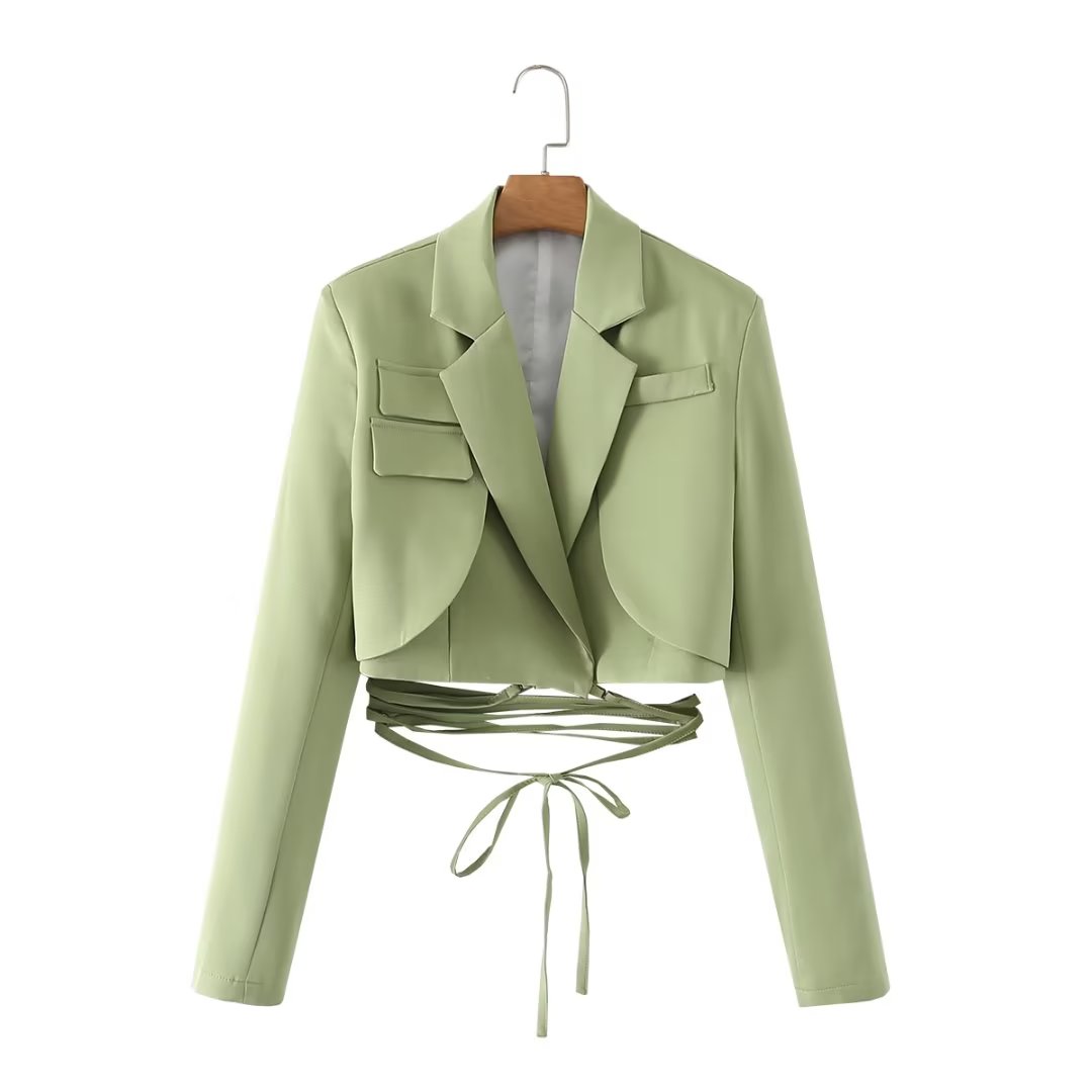 Blazer de encaje de otoño para trabajo, corto, manga larga, pequeño
