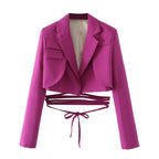 Blazer de encaje de otoño para trabajo, corto, manga larga, pequeño