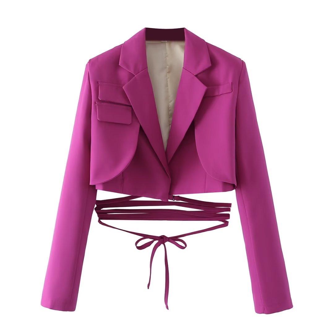 Blazer de encaje de otoño para trabajo, corto, manga larga, pequeño
