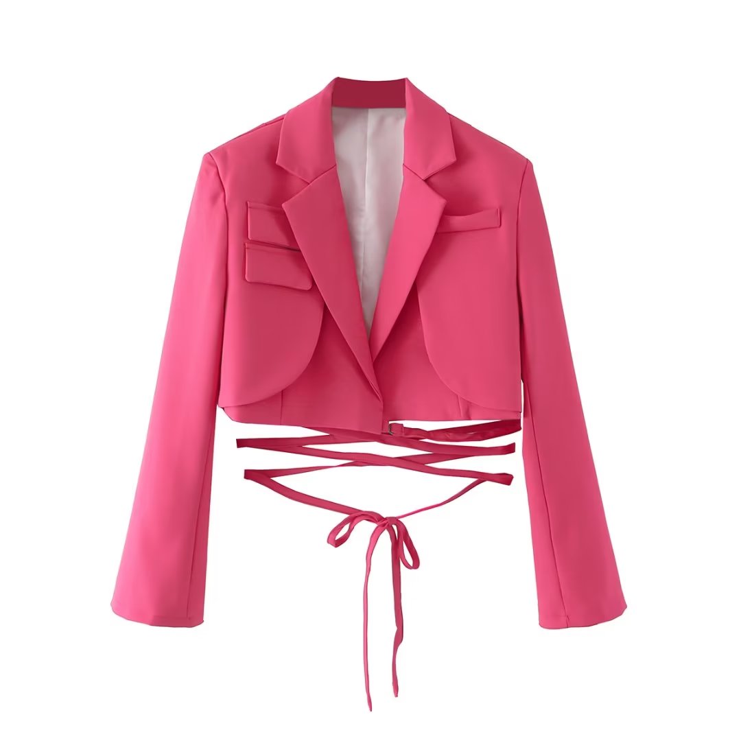 Blazer de encaje de otoño para trabajo, corto, manga larga, pequeño