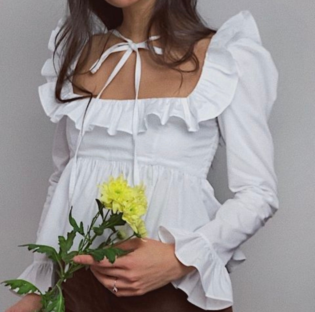 Camisa de manga larga con volantes de color liso para mujer de Summer Wind