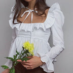 Camisa de manga larga con volantes de color liso para mujer de Summer Wind