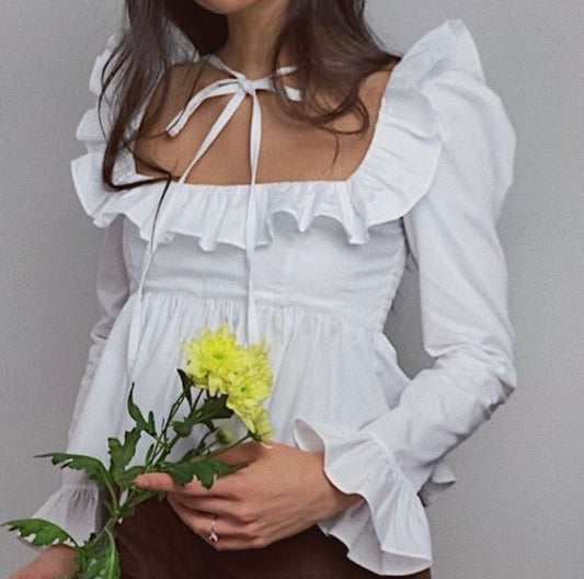 Camisa de manga larga con volantes de color liso para mujer de Summer Wind