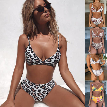 Bikini con estampado de leopardo y piel de serpiente para mujer, traje de baño de cintura alta con estampado de algodón dividido