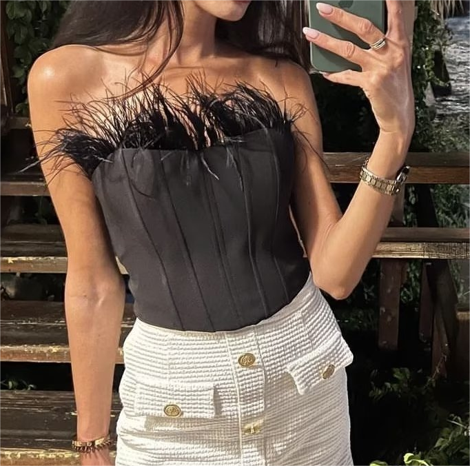 Women Clothing French Sexy Feather Corset Top SHE