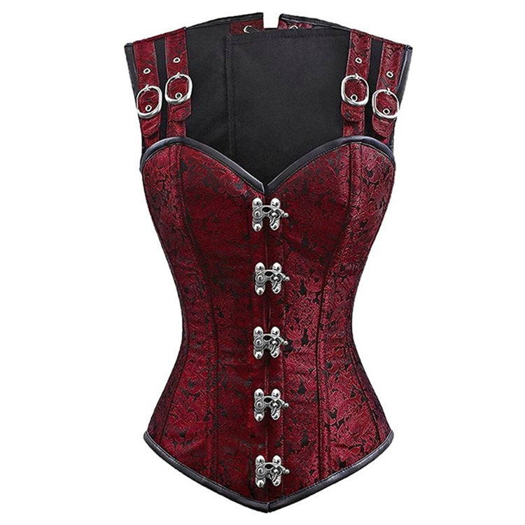 Court Black Tie Sleeveless 12 Steel Rib Double Buckle Chain Button Belly Contracting Small Waist Corset Beloved